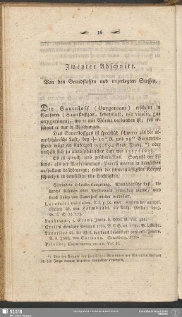 Zweyter Abschnitt. Von den Grundstoffen und unzerlegten Stoffen