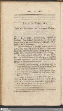 Zweyter Abschnitt. Von den Grundstoffen und unzerlegten Stoffen