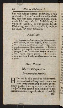 24-43, Dies Prima. Meditatio prima. De ultimo fine bominis
