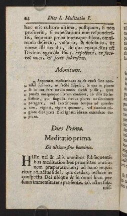 24-43, Dies Prima. Meditatio prima. De ultimo fine bominis