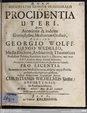 Dissertatio Medica Inauguralis De Procidentia Uteri