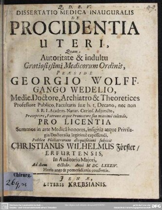 Dissertatio Medica Inauguralis De Procidentia Uteri