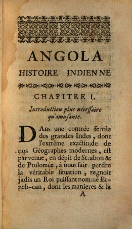 Angola : Histoire Indienne ; Ouvrage sans vrai-semblance, 1