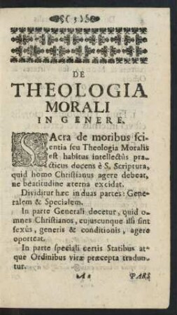 De Theologia Morali In Genere.