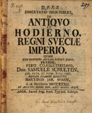 Dissertatio iuris publici de antiquo et hodierno regni Sueciae imperio