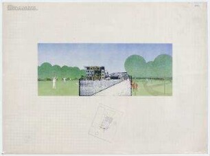 Bauwettbewerb Amerika-Gedenkbibliothek/Berliner Zentralbibliothek, AGB, 1. Phase (nicht realisiert) – Perspektivansicht von Westen. Berlin-Kreuzberg, Blücherplatz 1
