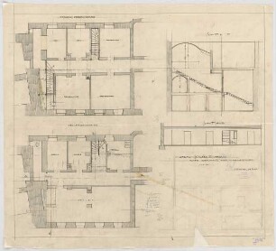 Thiersch, Friedrich von; Glonn (Obb.); Schloss Zinneberg - Altes Schloss - Fremdenzimmer (Grundriss Keller, Grundriss EG, Schnitte)