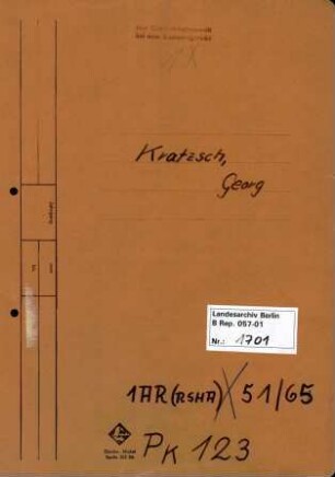 Personenheft Georg Kratzsch (*12.12.1886), Regierungsoberinspektor