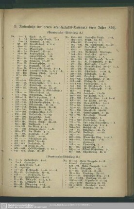 B. Reihenfolge der neuen Brandcataster-Nummern (vom Jahre 1859)