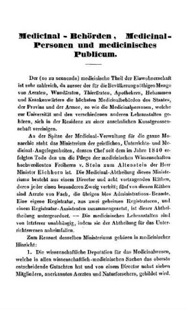 Medicinal-Behörden, Medicinal-Personen und medicinisches Publicum.