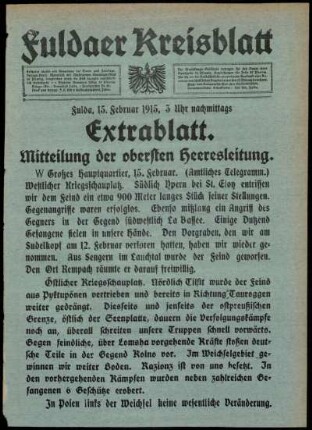 Zweite Ausgabe vom Montag, den 15. Februar 1915.