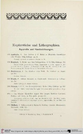 Kupferstiche und Lithographien. Aquarelle und Handzeichnungen (Nr. 689-748)