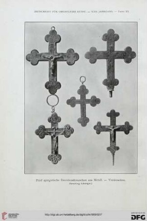 Fünf spätgotische Devotionskreuzchen aus Metall - Vorderseiten