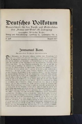 Immanuel Kant. Von Houston Stewart Chamberlain.