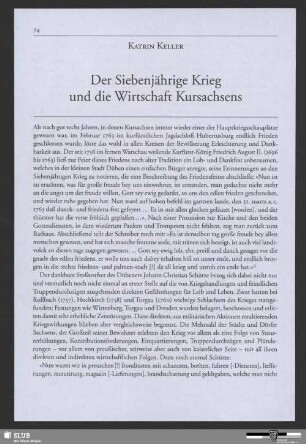 Der Siebenjährige Krieg und die Wirtschaft Kursachsens