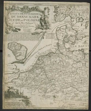 Estats Des Couronnes De Dannemark, Suede, Et Pologne sur la Mer Baltique : Pour servir a l'Intilligence des affaires des Couronnes du Nord ou se trouvent encore Les Estats De La Couronne De Pologne, L'Empire D'Allemagne, Et Les XVII. Provinces De Pays Bas, Avec des Routes de Paris dans tous ces Estats ; Avec Privilege du Roy ; [gewidmet] Nosseigneurs Les Enfans De France