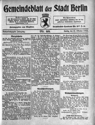 1922,43: Nr. 43, 22. Oktober 1922