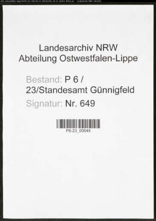 Sterberegister Standesamt Wattenscheid-Günnigfeld