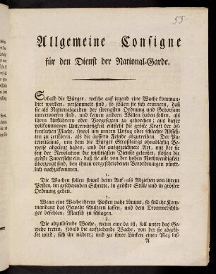 1-12, Allgemeine Consigne für den Dienst der National-Garde