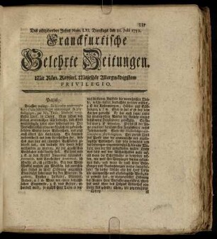 Num. LXI. Dienstags den 31. Julii 1753 - Num. LXX. Freytags den 31. Aug. 1753