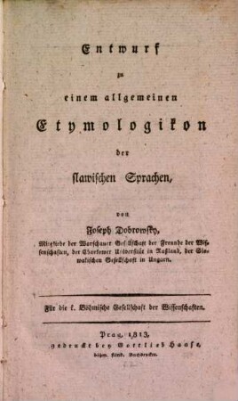 Entwurf zu einem allgemeinen Etymologikon der slawischen Sprache