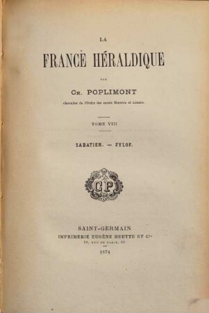 La France héraldique par Ch. Poplimont. 8