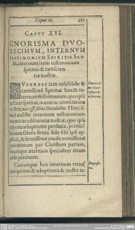 Caput XVI. Gnorisma Duodecimum, Internum Testimonium Spiritus Sancti, internum item testimonium spiritus & conscientiae nostrae
