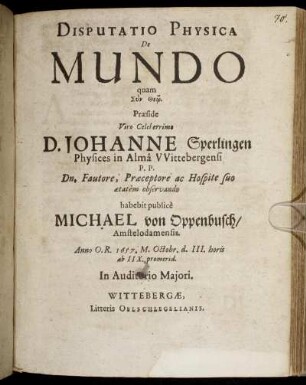 Disputatio Physica De Mundo