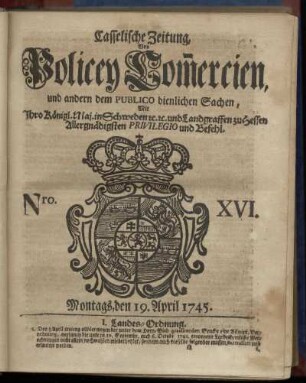 Nro. XVI, Montags, den 19. April 1745