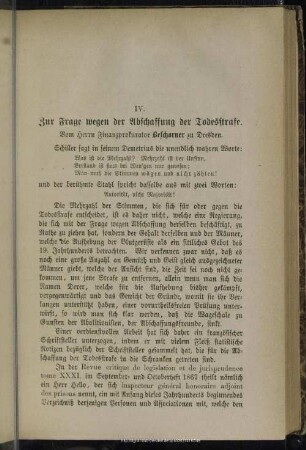 IV. Zur Frage wegen der Abschaffung der Todesstrafe