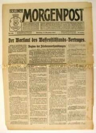 Tageszeitung "Berliner Morgenpost" zum Entwurf des Waffenstillstandsvertrages mit Russland