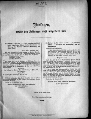 Anlage: ad No.2. (11-12.), Vorlagen, welche den Zeitungen nicht mitgeteilt sind