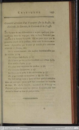 Observations d'un Voyageur sur la Russie, la Finlande, la Livonie, la Curlande & la Prusse