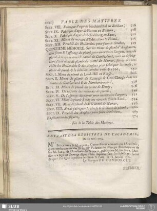 Extrait Des Registres De L'Académie