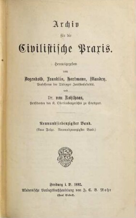 Archiv für die civilistische Praxis. 79 = N.F., Bd. 29. 1892