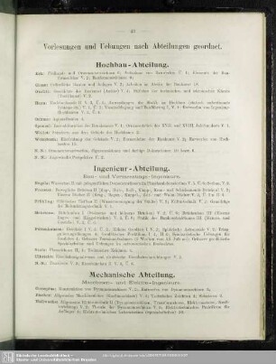 Vorlesungen und Uebungen nach Abteilungen geordnet