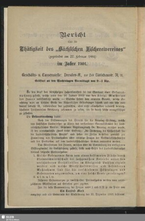 Bericht über die Thätigkeit des "Sächsischen Fischereivereines" im Jahre 1901