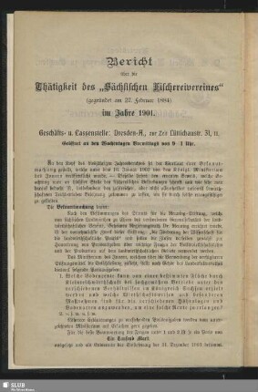 Bericht über die Thätigkeit des "Sächsischen Fischereivereines" im Jahre 1901