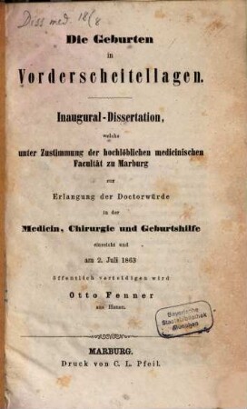 Die Geburten in Verderscheitellagen : Inaug. Diss.