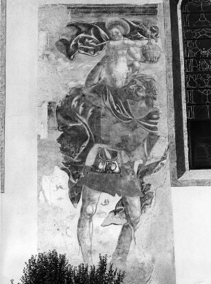 Tartsch. Kirche. Langhaus. Außenwand mit Gemälde des heiligen Christophorus