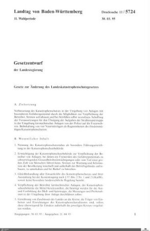 Gesetzentwurf Änderung Lanndeskatastrophenschutzgesetz