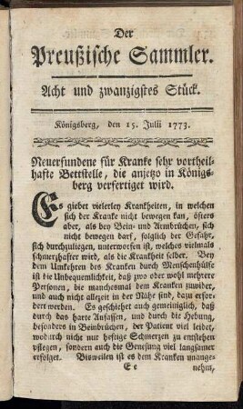 Acht und zwanzigstes Stück. Königsberg, den 15. Julii 1773.