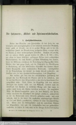 18. Die Holzwaren-, Möbel- und Spielwarenfabrikation