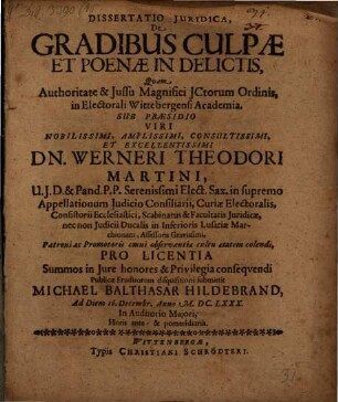 Diss. iur. de gradibus culpae et poenae in delictis