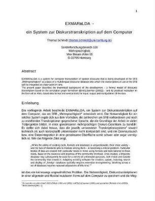 EXMARaLDA - ein System zur Diskurstranskription auf dem Computer