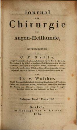Journal der Chirurgie und Augenheilkunde. 7. 1825