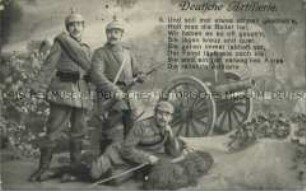 Artilleristen vor Kanone, mit Gedicht