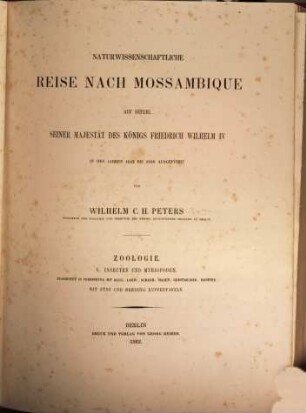 Naturwissenschaftliche Reise nach Mossambique : auf Befehl seiner Majestät des Königs Friedrich Wilhelm IV in den Jahren 1842 bis 1848 ausgeführt. A,V