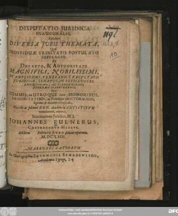 Disputatio Iuridica Inauguralis, Exhibens Diversa Themata