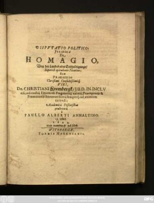 Disputatio Politico-Iuridica De Homagio